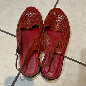 Trotters Red Woven Leather Slingback Flats